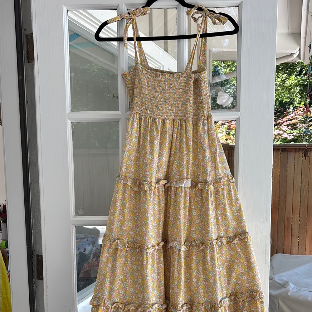 Yellow Floral Sundress with Tie Straps